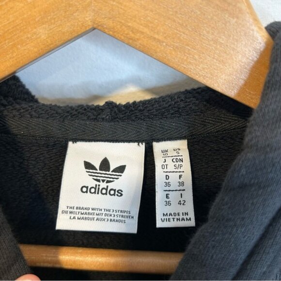 ADIDAS Originals Cropped Hoodie Jacket Sweatshirt Black Womens CY4766 - Picture 7 of 9